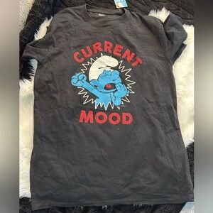 Smurf Black Graphic Tee with Blue Cartoon Print